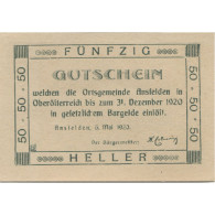 Billet, Autriche, Ansfelden, 50 Heller, Portrait 1920-12-31, SPL, Mehl:FS 45Ia - Autriche