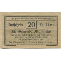 Billet, Autriche, Mühlheim, 20 Heller, Château 1920-10-31, SPL Mehl:FS 631a1 - Austria