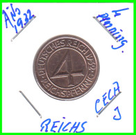 GERMANY REPÚBLICA DE WEIMAR 4 REICHSPFENNIG ( 1932 CECA - J )  (REICHSPFENNIG KM # 75 - 4 Reichspfennig