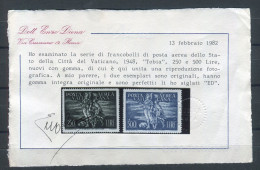 VATICANO 1948 TOBIA 2 VALORI ** MNH CENTRATI CERT. DIENA - Luftpost