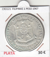 CR3121 MONEDA FILIPINAS 1 PESO 1967 MBC PLATA  - Sonstige – Asien