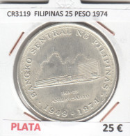 CR3119 MONEDA FILIPINAS 25 PESO 1974 MBC PLATA - Otros – Asia