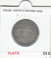 CR3105 MONEDA EGIPTO 5 PIASTRAS 1916 MBC PLATA - Sonstige – Afrika