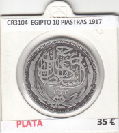 CR3104 MONEDA EGIPTO 10 PIASTRAS 1917 MBC PLATA - Altri – Africa