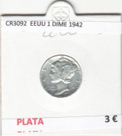 CR3092 MONEDA ESTADOS UNIDOS 1 DIME 1942 BC PLATA - Autres – Amérique