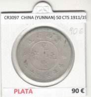 CR3097 MONEDA CHINA (YUNNAN) 50 CENTIMOS 1911/1915 MBC PLATA - Andere - Azië