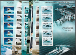 GIBRALTAR 2003 100th An. First Powered Flight - 6 ILLUSTRATED SHEETS WITH 5 STAMPS EACH MNH (STB#7) - Gibraltar