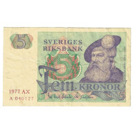 Billet, Suède, 5 Kronor, 1977, KM:51c, TB+ - Suède