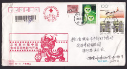 China: Registered Cover, 2000, 5 Stamps, Airplane, Owl Bird, Great Wall, Architecture, Heritage (minor Damage) - Lettres & Documents