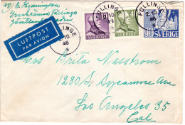 Schweden 1946, 10+40+90 öre Auf Luftpost Brief V. Föllinge N. USA - Storia Postale