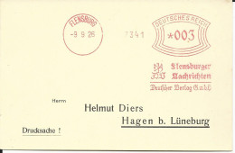 DR 1927, Maschinen Freistempel Flensburg Nachrichten Auf Blanco Karte - Usines & Industries