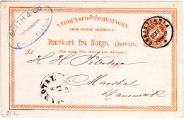 Norwegen P21, 6 öre Ganzsache Sauber Gebr. 1885 V. Christiania N. Dänemark - Lettres & Documents