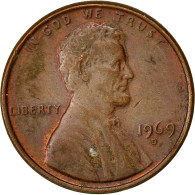 États-Unis, Lincoln Cent, Cent, 1969, U.S. Mint, Denver, TTB, Laiton, KM:201 - 1959-…: Lincoln, Memorial Reverse