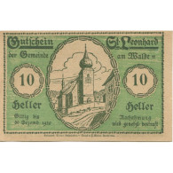 Billet, Autriche, St Leonhard, 10 Heller, Eglise 1920-12-30, SPL Mehl:FS 902c - Austria