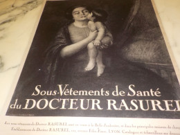 ANCIENNE PUBLICITE SOUS VETEMENT DE SANTE DOCTEUR RASUREL 1921 - Pubblicitari