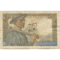 France, 10 Francs, Mineur, 1942, 1942-11-26, TB, Fayette:08.06, KM:99e - 10 F 1941-1949 ''Mineur''