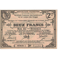 France, Epinal, 2 Francs, 1916, SUP - Chambre De Commerce