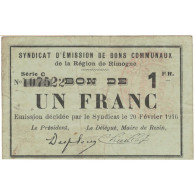 France, Rimogne, 1 Franc, 1916, TB - Bons & Nécessité