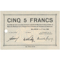 France, Mulhouse, 5 Francs, 1940, SPL - Bonos