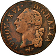 Monnaie, France, Louis XVI, Sol, 1791, Lyon, TB, Cuivre, Gadoury:350, KM:602.2 - 1774-1791 Louis XVI