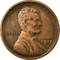 Monnaie, États-Unis, Lincoln Cent, Cent, 1917, U.S. Mint, Philadelphie, TTB - 1909-1958: Lincoln, Wheat Ears Reverse