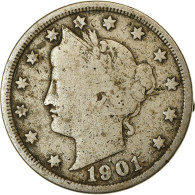 Monnaie, États-Unis, Liberty Nickel, 5 Cents, 1901, U.S. Mint, Philadelphie - 1883-1913: Liberty