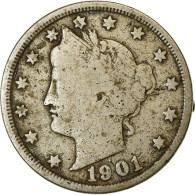 Monnaie, États-Unis, Liberty Nickel, 5 Cents, 1901, U.S. Mint, Philadelphie - 1883-1913: Liberty (Libertà)