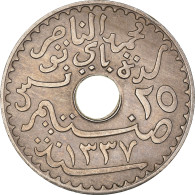 Monnaie, Tunisie, Muhammad Al-Nasir Bey, 25 Centimes, 1919, Paris, TTB+ - Tunisie