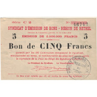 France, Rethel, 5 Francs, 1916, Bon De Caisse, TTB+, Pirot:08-85 - Buoni & Necessità