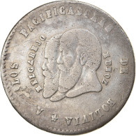 Monnaie, Bolivie, 1/2 Melgarejo, 1865, TB+, Argent, KM:145.2 - Bolivie