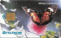 Malaysia - Telekom Malaysia (chip) - Butterflies - Malay Lacewing, Chip Gem1A Symm. Black, 50RM, Used - Malaysia