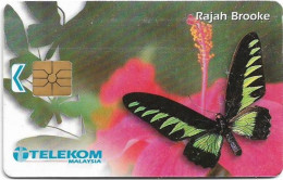 Malaysia - Telekom Malaysia (chip) - Butterflies - Rajah Brooke, Chip Gem1A Symm. Black, 10RM, Used - Maleisië