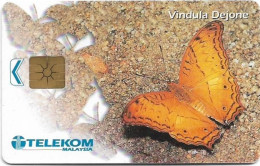 Malaysia - Telekom Malaysia (chip) - Butterflies - Vindula Dejone, Chip Gem1B Not Symm. White/Gold, 5RM, Used - Malaysia