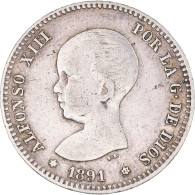 Monnaie, Espagne, Alfonso XIII, Peseta, 1891, Madrid, TTB, Argent, KM:691 - Primeras Acuñaciones