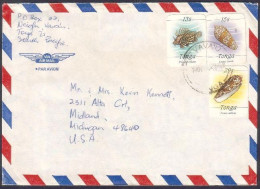 Tonga  Marine Life Cover - Usage 1984  13s Fish, 15s Shell, 29s Shell Pays Zone 2 57s Rate To USA - Tonga (1970-...)