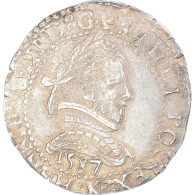 France, Henri III, 1/2 Franc Au Col Plat, 1587, Bordeaux, Argent, TTB+ - 1574-1589 Henry III