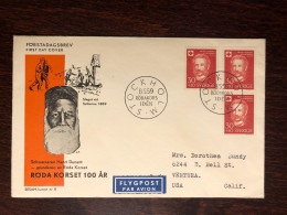 SWEDEN FDC COVER LETTER TO USA 1959 YEAR RED CROSS DUNANT HEALTH MEDICINE STAMPS - FDC