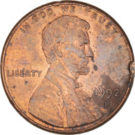 Monnaie, États-Unis, Lincoln Cent, Cent, 1992, U.S. Mint, Denver, TB+, Copper - 1959-…: Lincoln, Memorial Reverse