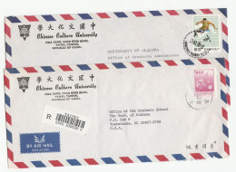 2 Covers CHINESE CULTURAL University TAIWAN  Stamps Air Mail To Gb  Incl Registered Taipei Label Cover China - Lettres & Documents