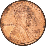 Monnaie, États-Unis, Lincoln Cent, Cent, 2007, U.S. Mint, Denver, TB+, Copper - 1959-…: Lincoln, Memorial Reverse