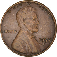 Monnaie, États-Unis, Lincoln Cent, Cent, 1957, U.S. Mint, Denver, TB+, Laiton - 1959-…: Lincoln, Memorial Reverse
