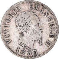 Monnaie, Italie, Vittorio Emanuele II, 50 Centesimi, 1863, Torino, TB+, Argent - 1861-1878 : Víctor Emmanuel II