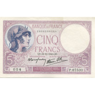 France, 5 Francs, Violet, 1940, 1940-12-12, NEUF, Fayette:04.17, KM:83 - 5 F 1917-1940 ''Violet''