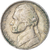 Monnaie, États-Unis, Jefferson Nickel, 5 Cents, 1939, U.S. Mint, Philadelphie - 1938-…: Jefferson