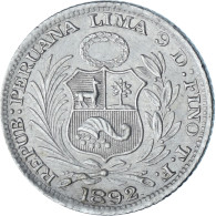 Pérou, 1/2 Dinero, 1892, Lima, Argent, SPL, KM:206.1 - Perú