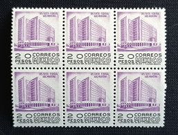 MEXICO 1950-1975 Defin. Series $20 Hi Val, 1967 Issue On Fluorescent Paper, Blk. Of 6, Retail 240 USD .- - Mexico