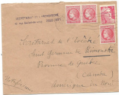 FRANCE MAZLIN 1FRX3+3FR GANDON LETRE PARIS 1946 POUR LE CANADA TARI RELATIONS - 1945-47 Ceres Of Mazelin