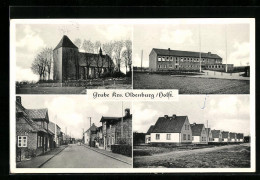 AK Grube /Krs. Oldenburg /Holst., Strassenpartie Mit Geschäft, Kirche, Gebäudeansicht  - Oldenburg (Holstein)