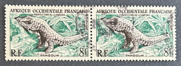 FRAWA0052Ux2h - Nature Conservation - Pangolin - Pair Of 8 F Used Stamps - AOF - 1955 - Usados