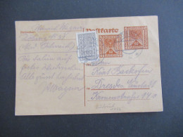 Österreich 1922 Inflation Ganzsache 2x 50 Kronen Mit Zusatzfrankatur 100 Kronen Stempel Zöbing Nach Dresden - Cartes Postales